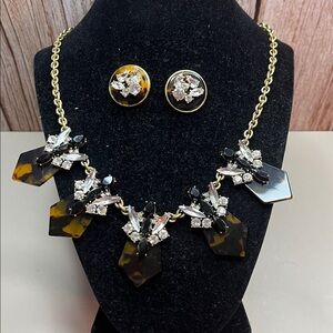 Vintage J Crew Gold Tone Statement Necklace/ earrings Faux Tiger-eye